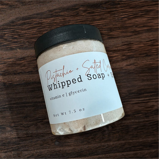 Pistachio + Salted Caramel Whipped Soap + Scrub